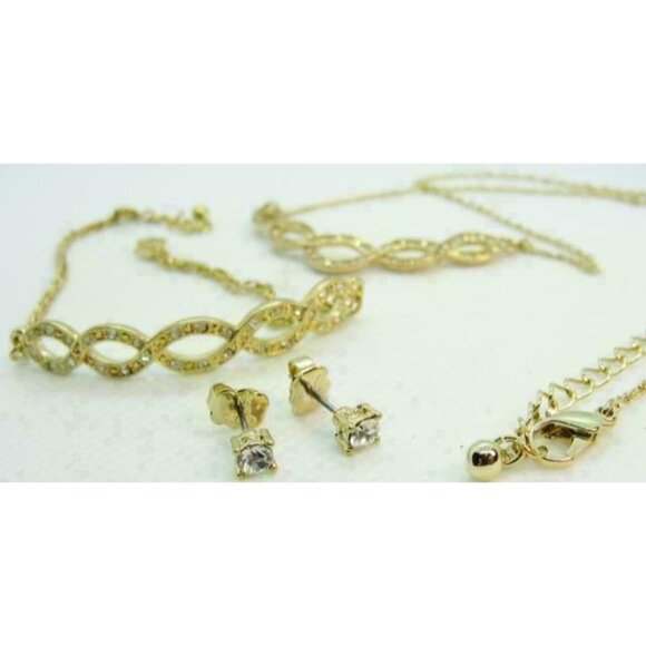 Womans Avon Jewelry Bracelet Necklace Earrings Gold Tone 3pc Set w Box Gift Girl - Picture 1 of 10
